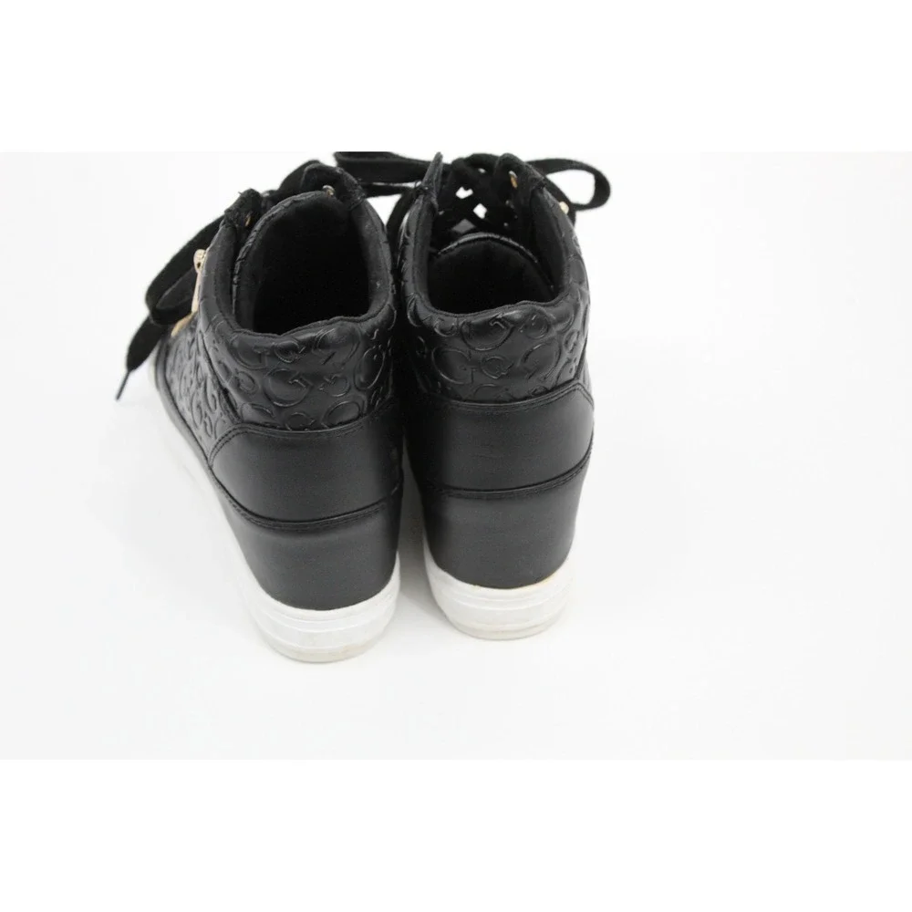 Guess Los Angeles Womens Black Embossed Logo Wedge High Top Sneakers Gold Zip